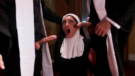 Hot nun pleases these men with the dirtiest threesome