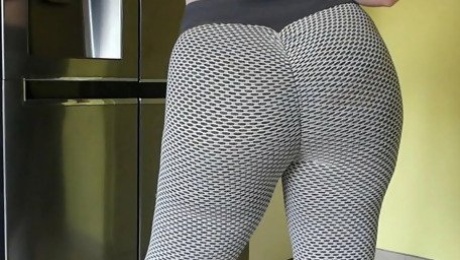 My Young Stepsister's Big Ass In Her Tight Yoga Pants Makes Me Want To Fuck Her In The Kitchen!