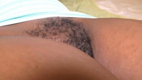 Black hairy pussy fucked and filled by a big white cock and a sticky semen