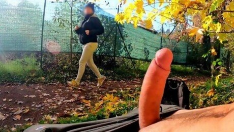 DICKFLASH in the PARK: a slutty milf can't resist to give a me a hard titty fuck