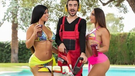 BRAZZERS - Sara Retali & Sara Diamante Know Exactly How To Lure The Gardener Jordi To Fuck Them Both