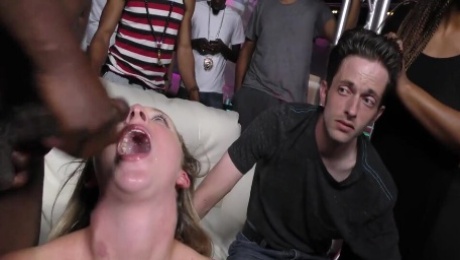 Cuckold watches his GF swallows bukkake IR