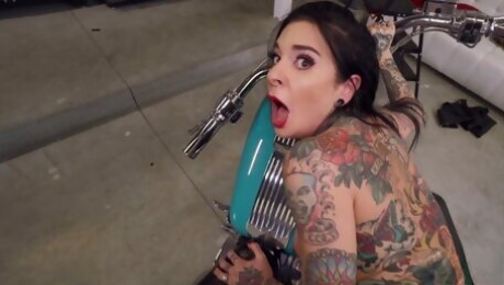 Van Wylde fucks Joanna Angel in the garage