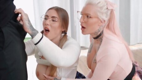 Anal Obsessed Nerds Hot Threesome Sex